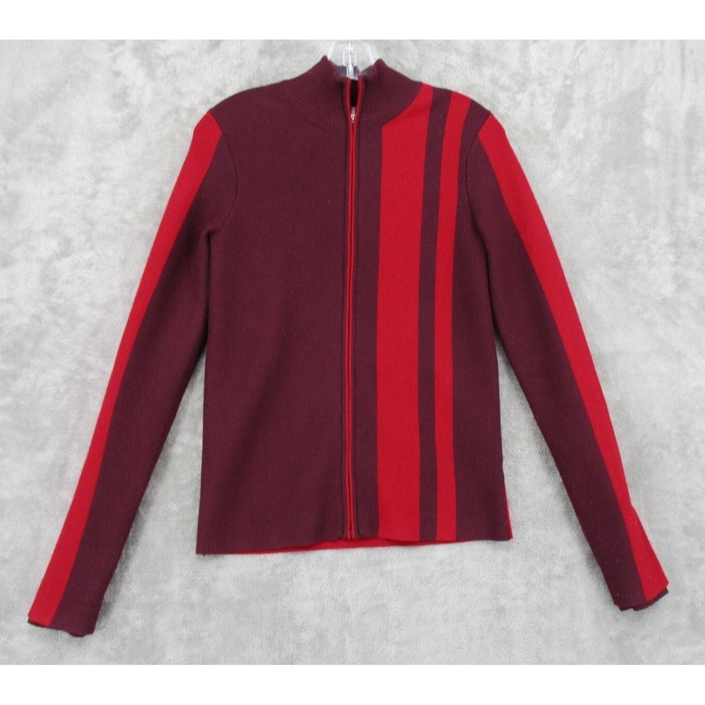 Athleta Sweater Small Wool Blend Striped Cardigan‎ Preppy Athleisure Outdoor Red